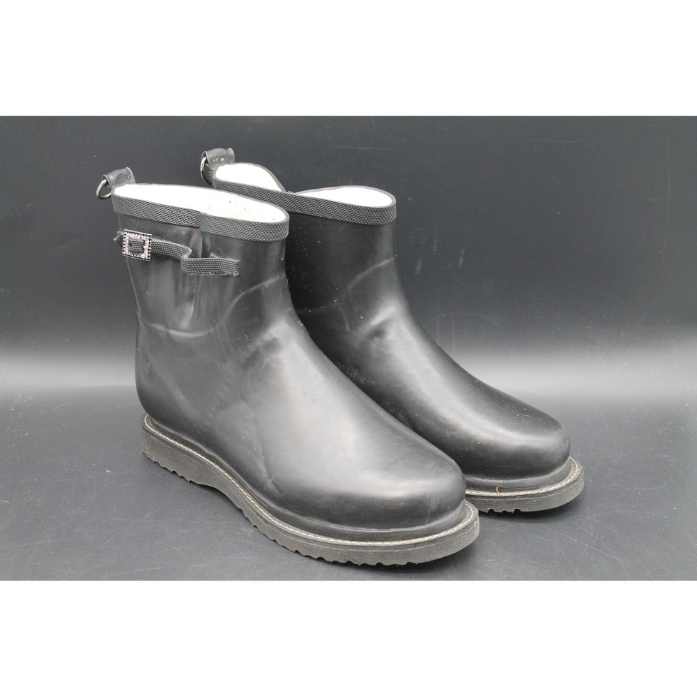 Ilse Jacobsen Black Rubber Rain Boots Ankle Fleece Lined Buckle Slovakia Sz 8